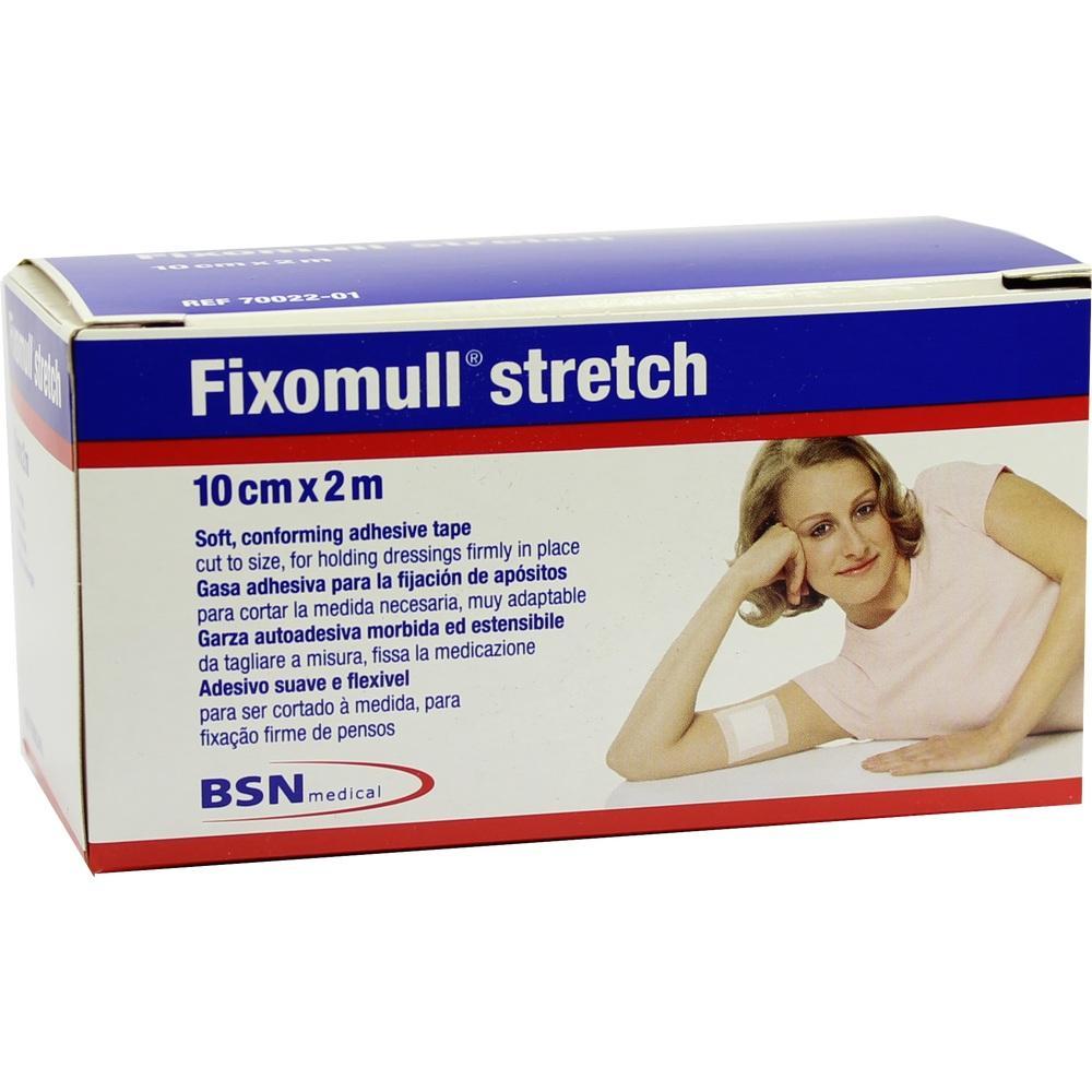 Schachtel eines medizinischen Klebebands namens Fixomull mit Frau an der Seite.