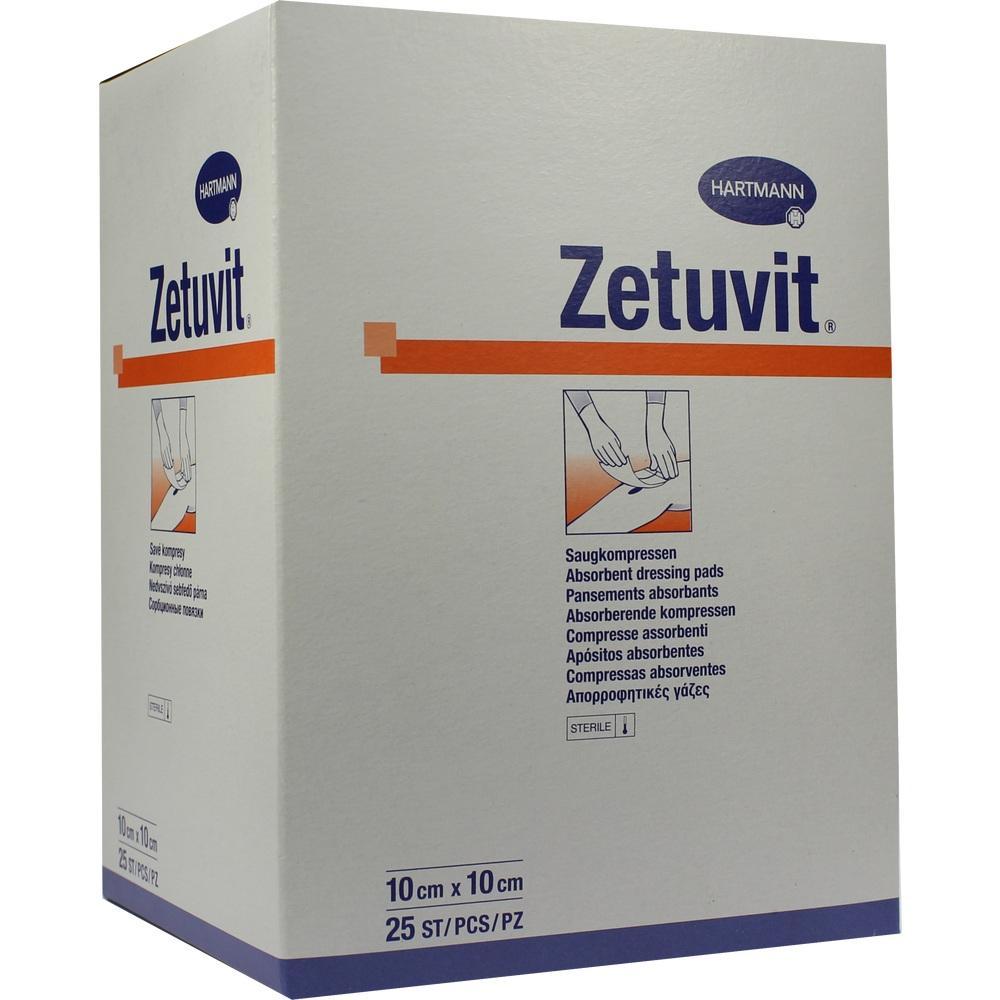 Eine Verpackung mit 25 saugfähigen Kompressen der Marke Zetuvit.