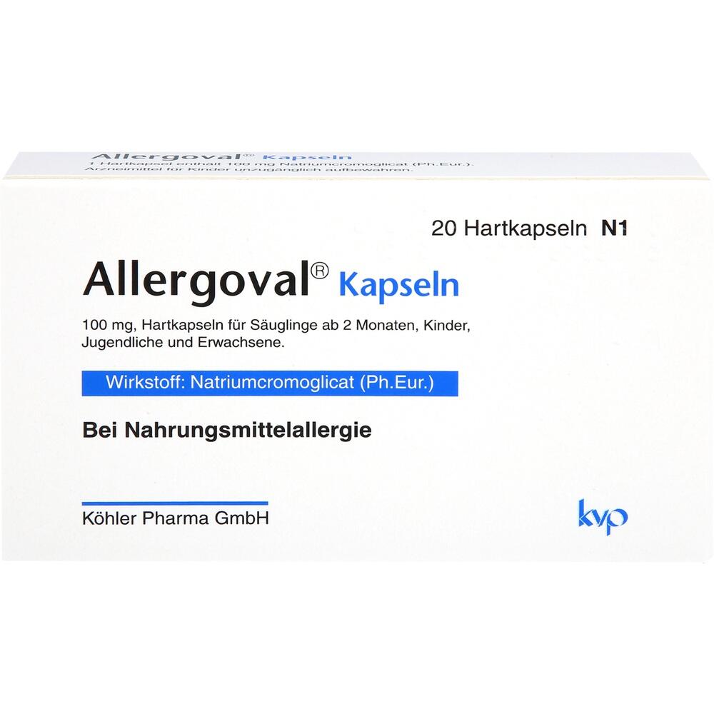 Eine Allergoval-Packung mit Kapseln gegen Nahrungsmittelallergien.