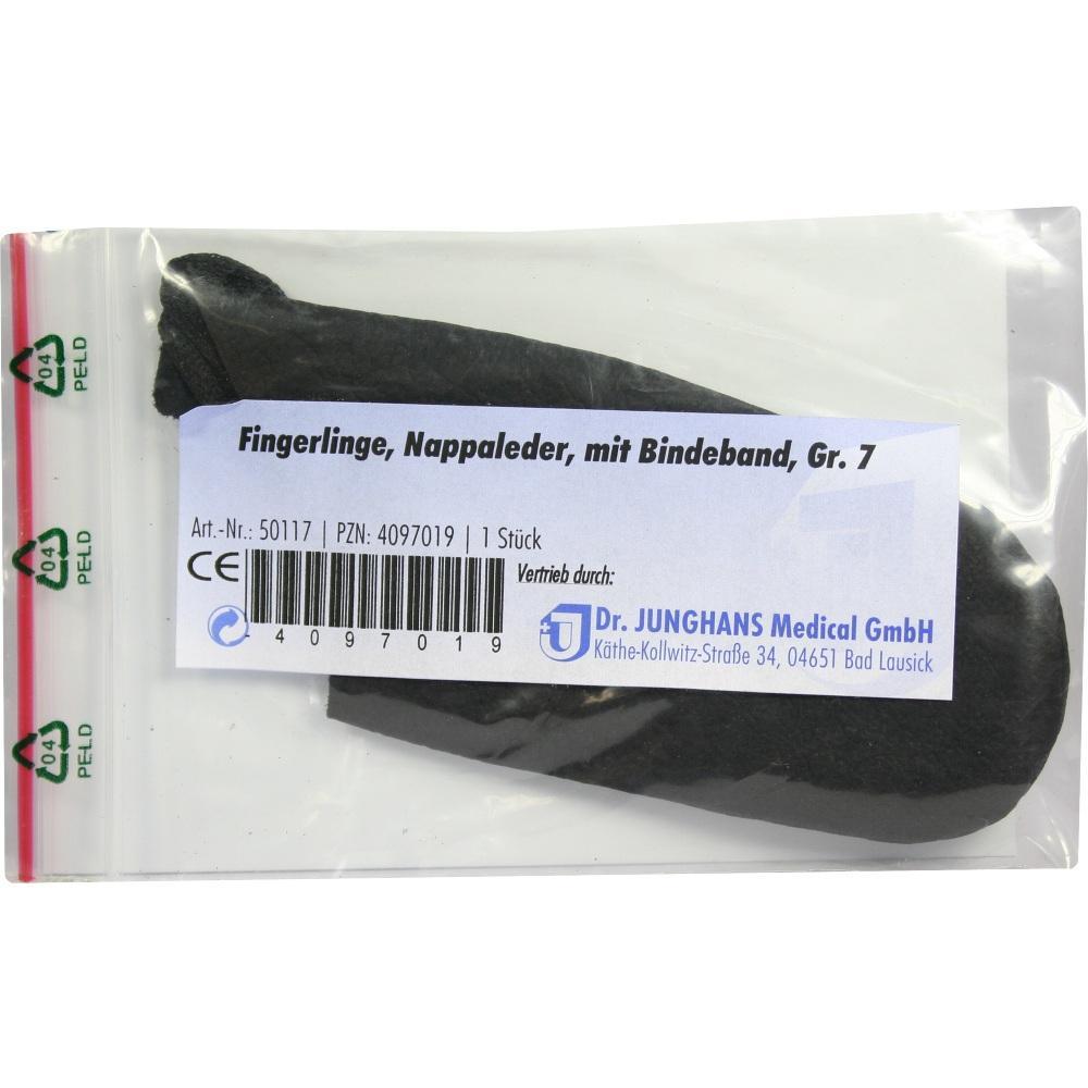 Ein schwarzer Fingerling aus Leder in einer durchsichtigen Plastiktüte.