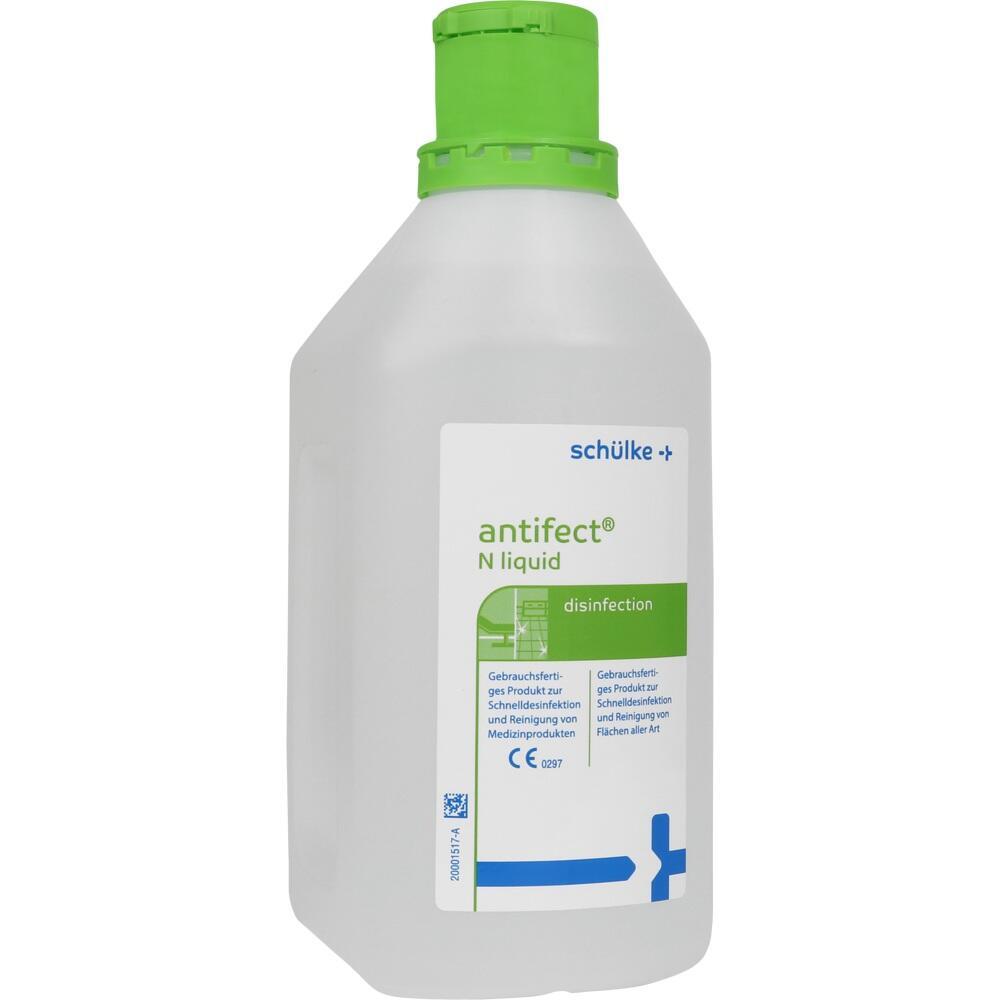 Eine Flasche Desinfektionsmittel mit grünem Verschluss.