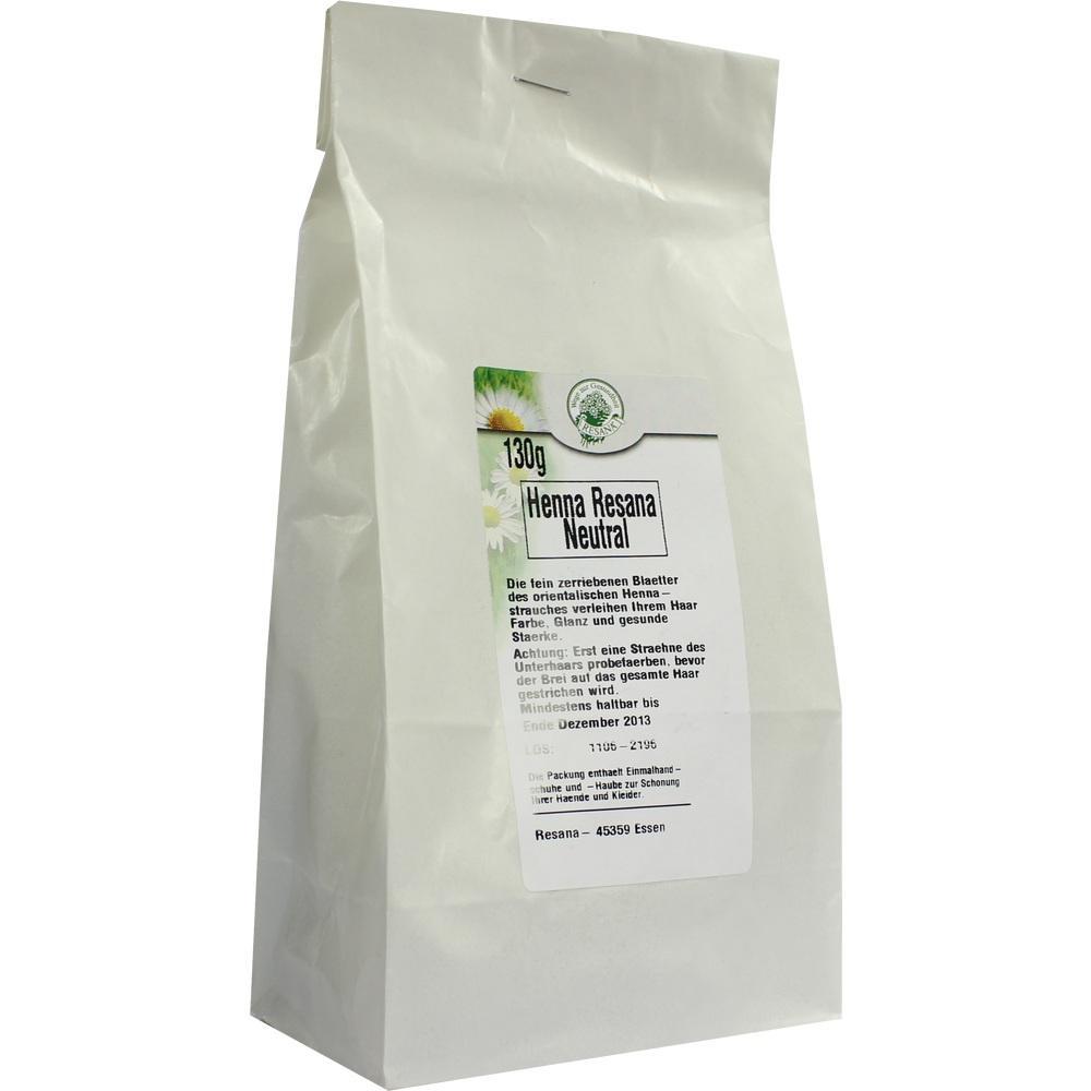 Eine wei&szlig;e Packung mit dem Aufdruck "Henna Resana Neutral" steht aufrecht.