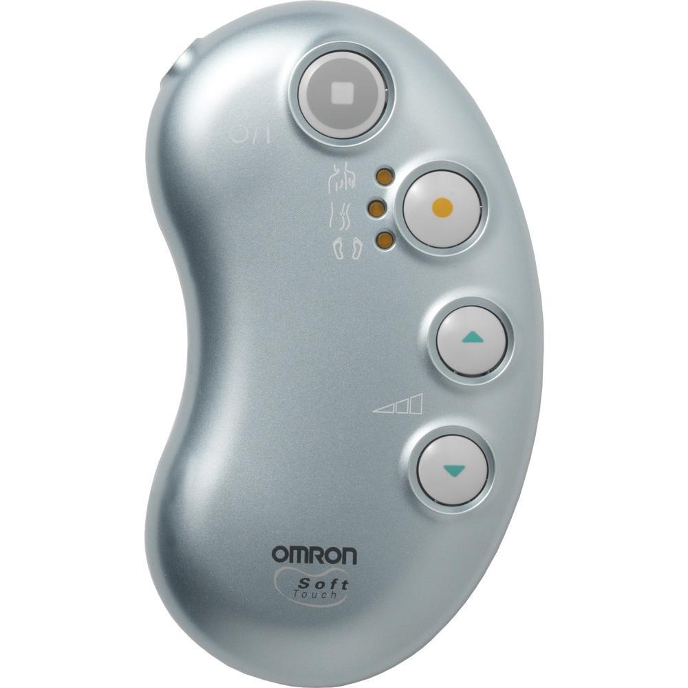Silbernes, bohnenf&ouml;rmiges Ger&auml;t mit Kn&ouml;pfen und dem Schriftzug "Omron Soft Touch".