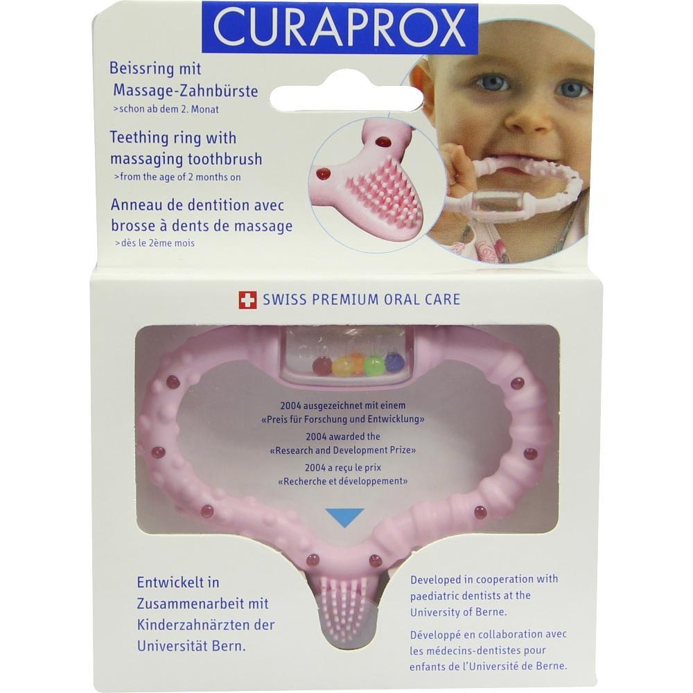 Verpackung eines Bei&szlig;rings mit Massageb&uuml;rste f&uuml;r Babys ab dem 2. Monat.