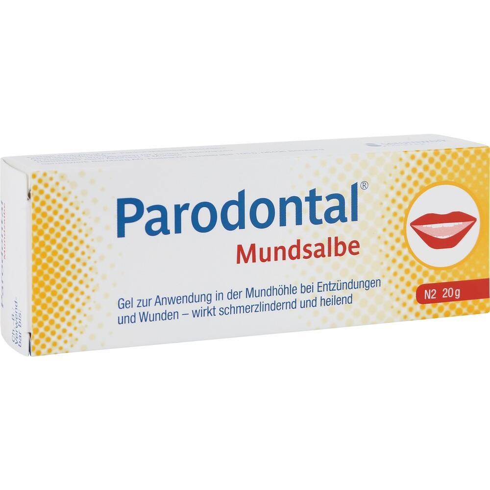 Eine Packung mit Mundsalbe namens Parodontal zur Behandlung in der Mundhöhle.