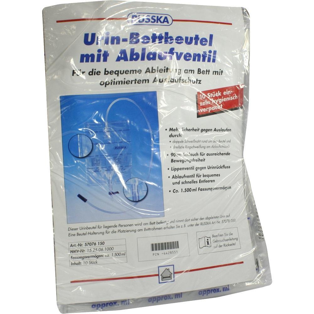 Verpackung eines Urinbeutels mit Ventil zur sicheren Nutzung im Bett.
