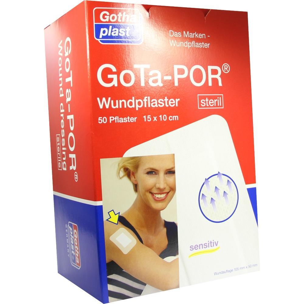 Rote Packung mit Pflaster, lächelnde Person zeigt Pflaster am Arm.