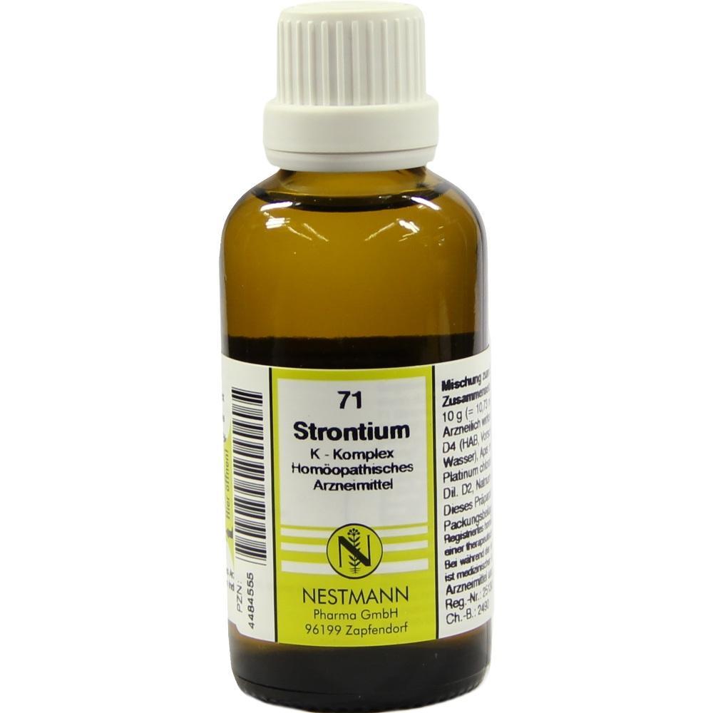 Braune Flasche mit einem weißen Drehverschluss und einem Etikett mit der Aufschrift "Strontium".