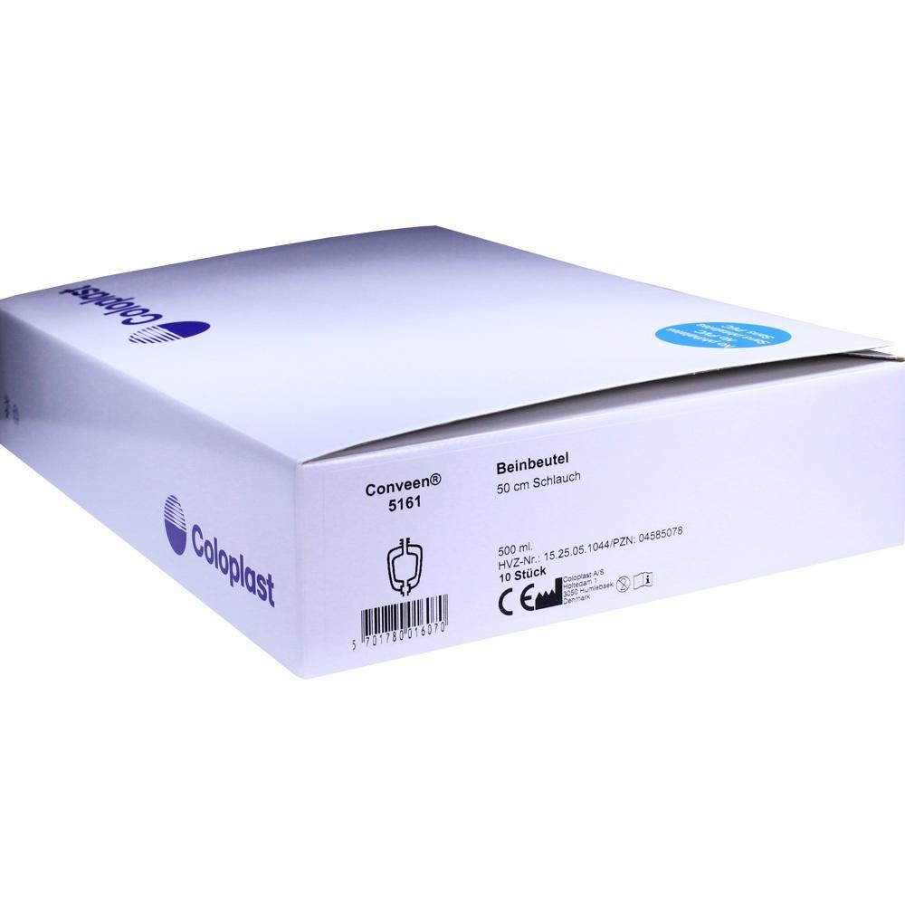 Wei&szlig;e Verpackung f&uuml;r Beinbeutel mit blauem Coloplast-Logo.