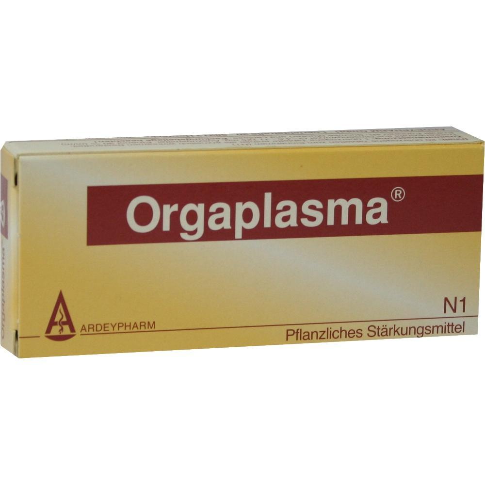 Gelbe Verpackung eines pflanzlichen St&auml;rkungsmittels namens Orgaplasma.