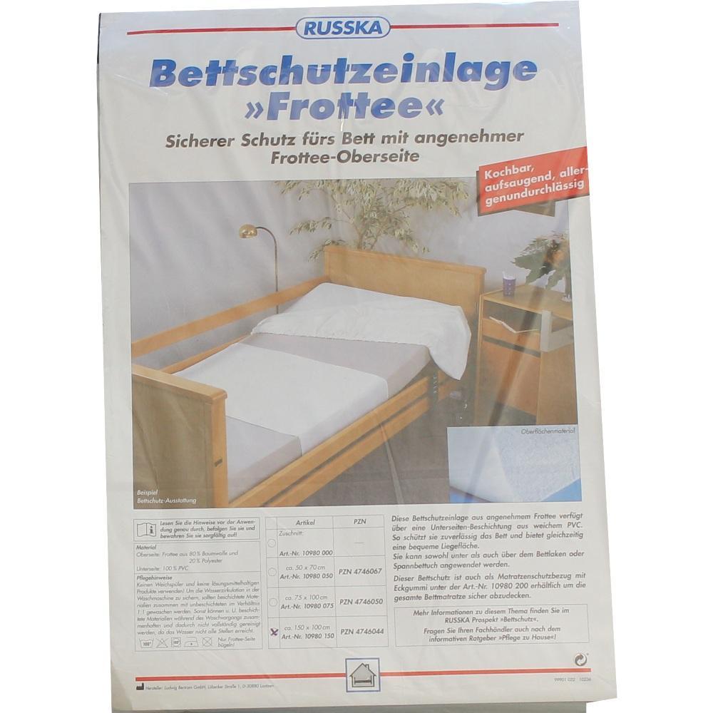 Verpackung einer Bettschutzauflage aus Frottee für sicheren Schutz im Bett.