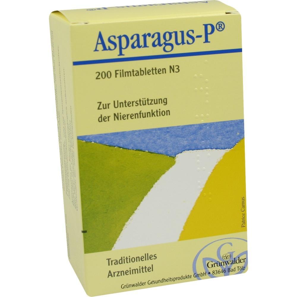 Eine Packung Asparagus-P Tabletten zur Unterst&uuml;tzung der Nierenfunktion.
