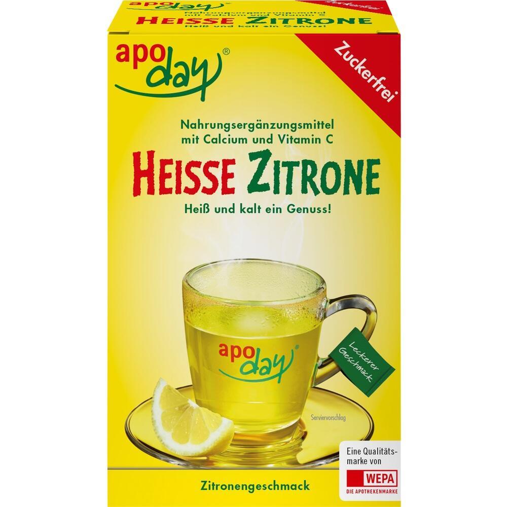 Eine Packung "Heiße Zitrone" Getränk mit Zitronenabbildung.