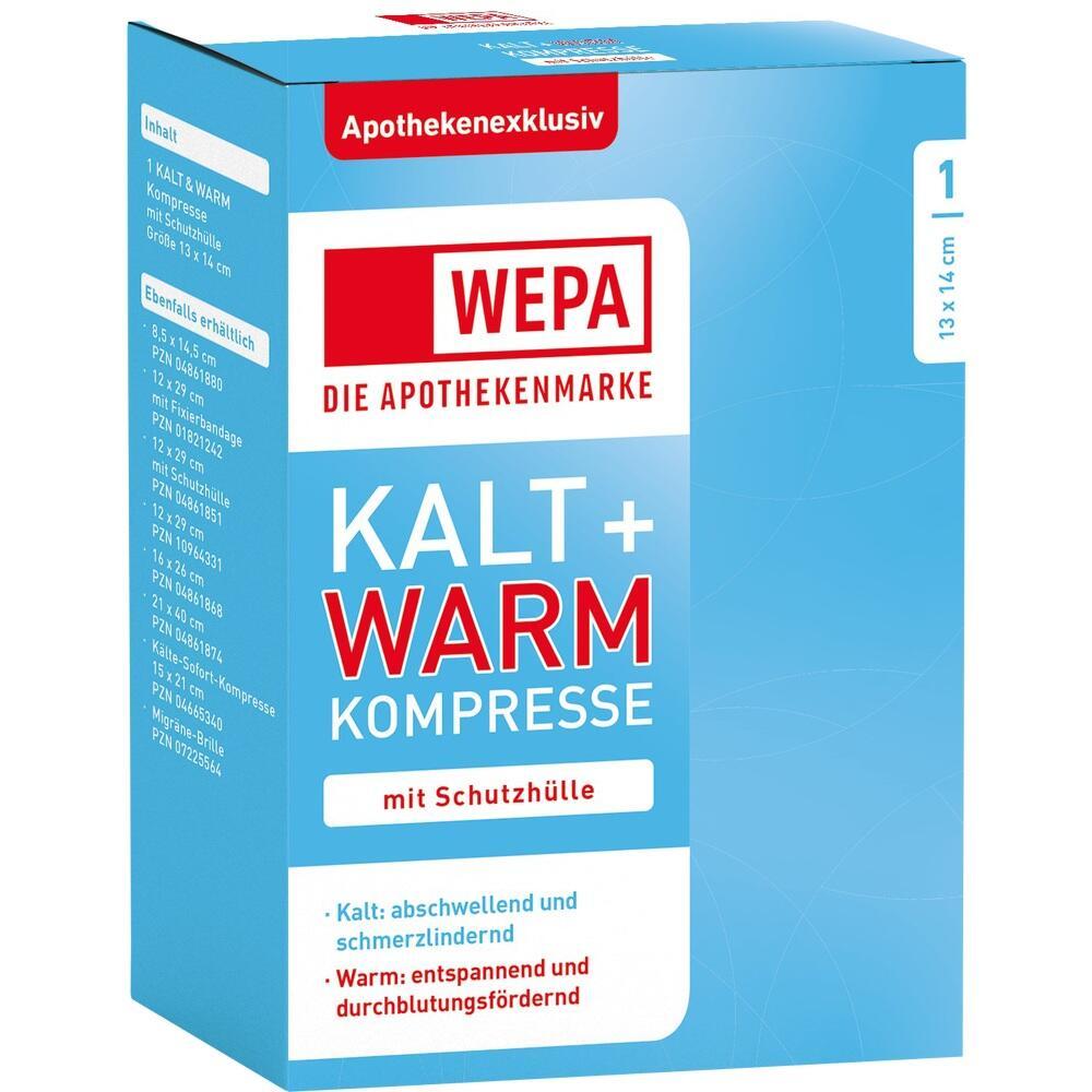 Blaue Verpackung einer Kalt-und-Warm-Kompresse von WEPA mit Schutzhülle.