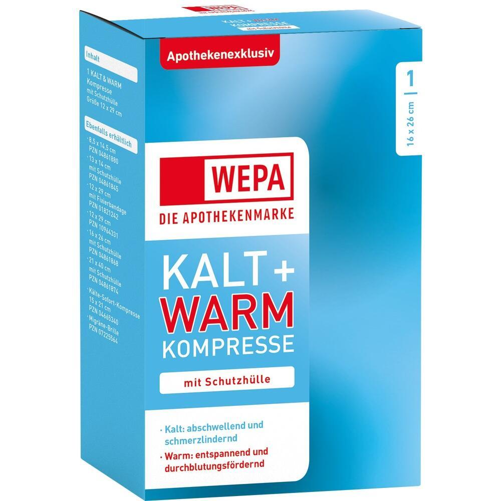 Eine blaue Packung einer Kalt- und Warmkompresse von WEPA.