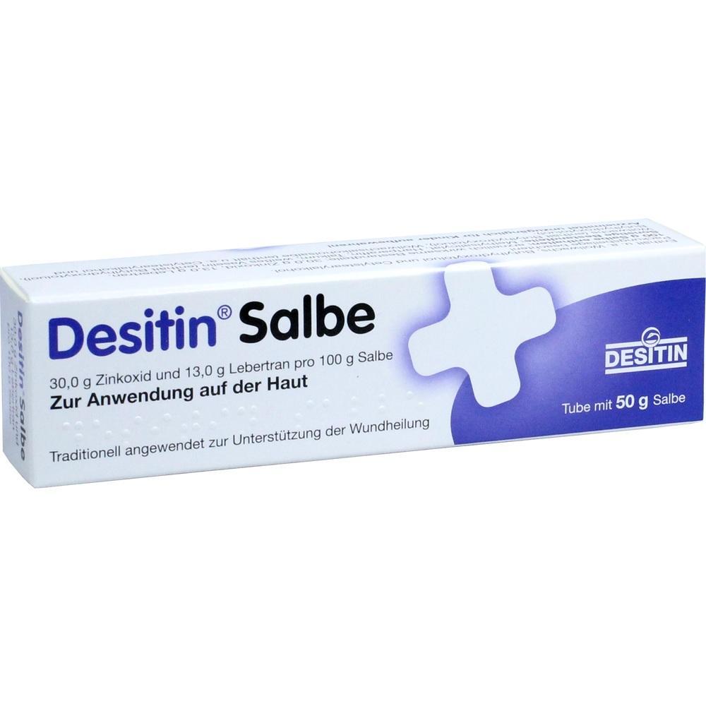 Eine Schachtel mit der Aufschrift "Desitin Salbe" zur Hautanwendung.