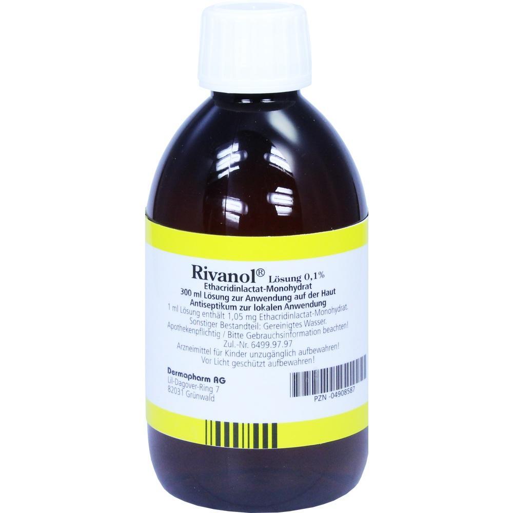 Braune Flasche Rivanol-Lösung 0,1% zur Hautdesinfektion.