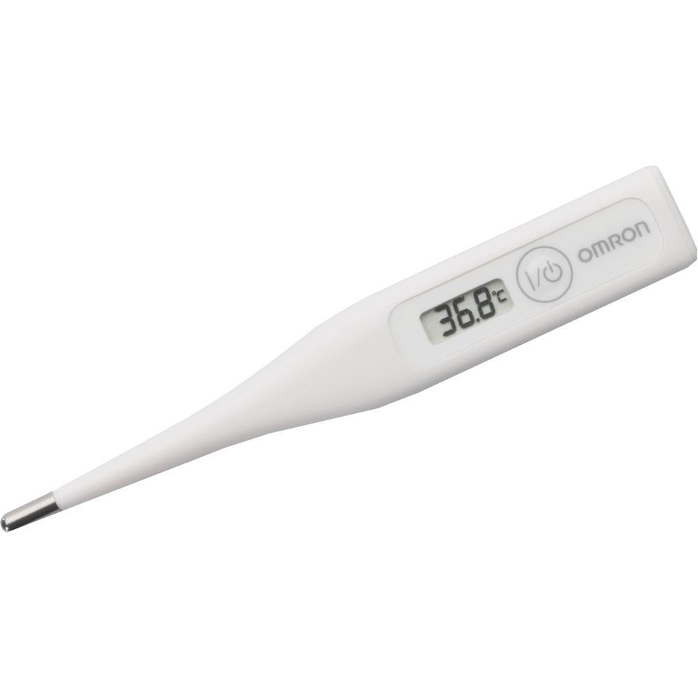 Ein wei&szlig;es digitales Fieberthermometer zeigt 36,8 Grad Celsius an.