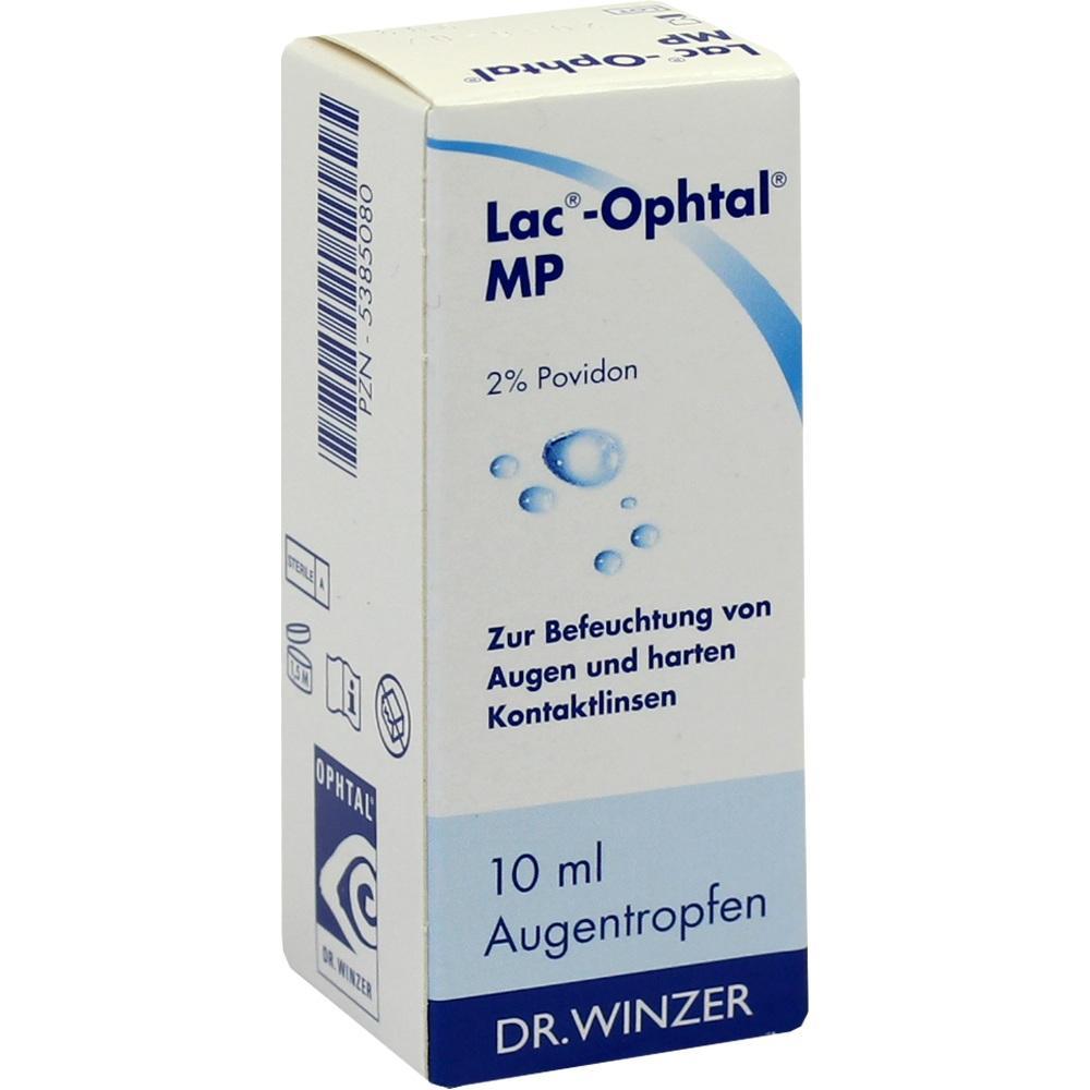 Eine Packung Augentropfen zur Befeuchtung von Augen und harten Kontaktlinsen.