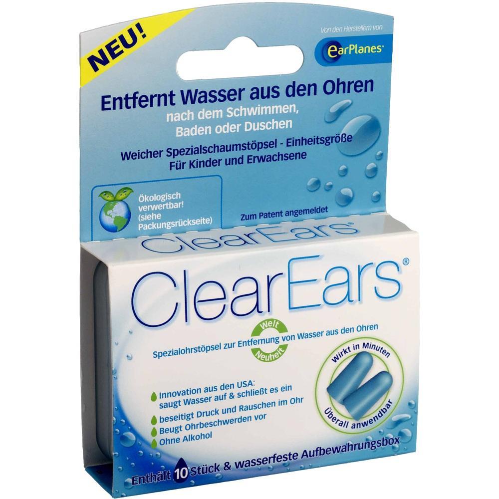 Eine Schachtel ClearEars-Ohrst&ouml;psel zum Entfernen von Wasser aus den Ohren.