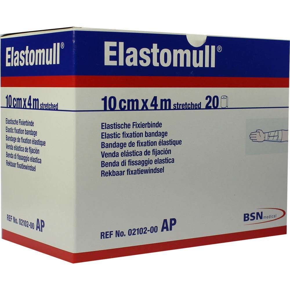 Weiße Verpackung einer elastischen Fixierbinde namens Elastomull.