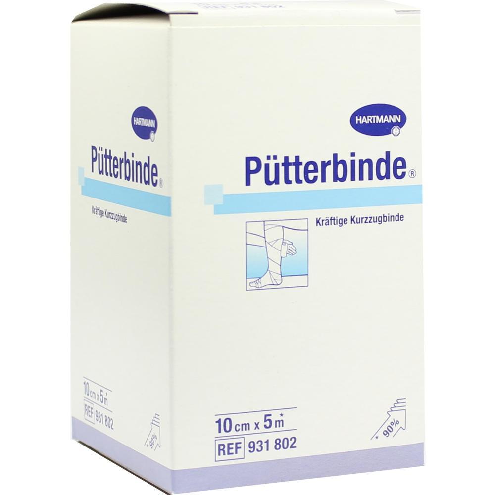 Eine weiße Verpackung mit der Aufschrift "Pütterbinde, kräftige Kurzzugbinde".