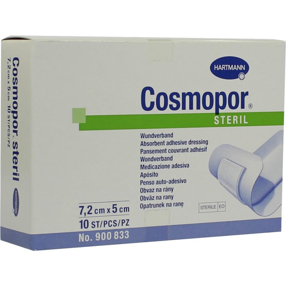 Weiße Verpackung für sterile Wundverbände der Marke Cosmopor von Hartmann.