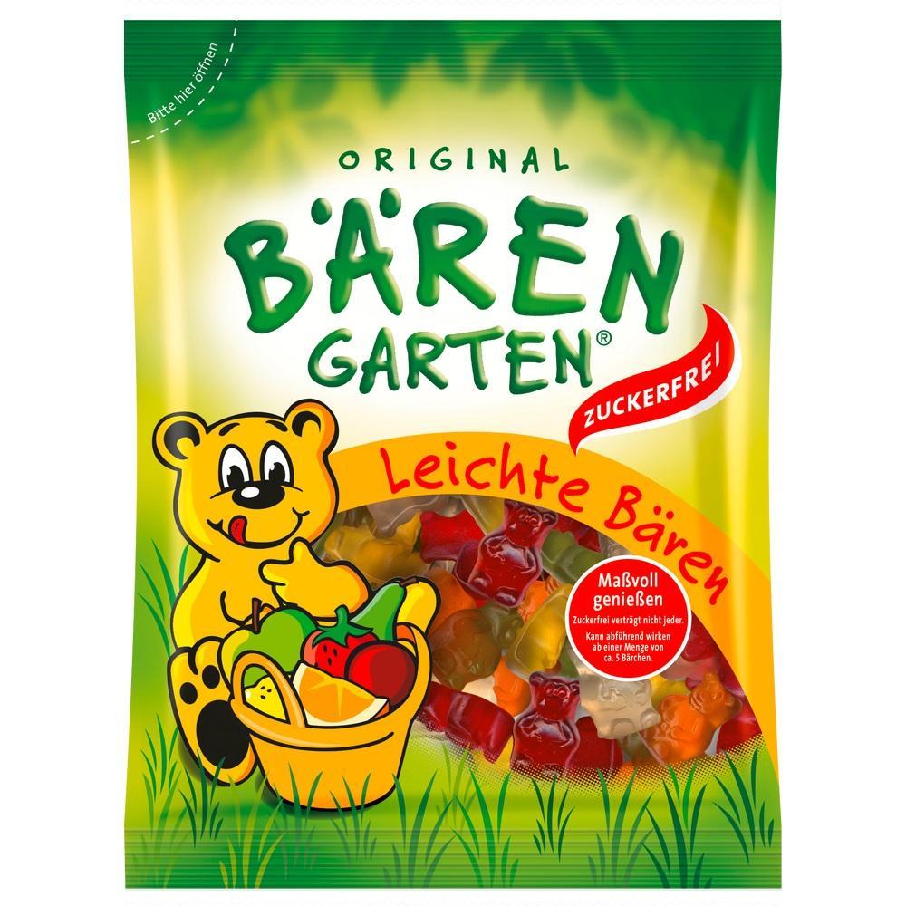 Eine Tüte mit zuckerfreien Fruchtgummis in Bärenform und einem Bärenbild auf der Verpackung.