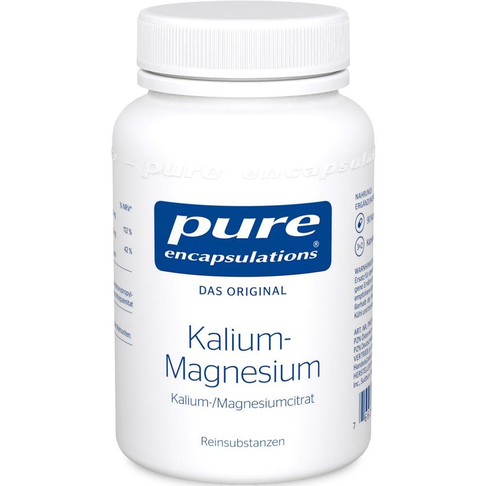 Weißes Plastikbehältnis für Kalium-Magnesium Nahrungsergänzungsmittel.