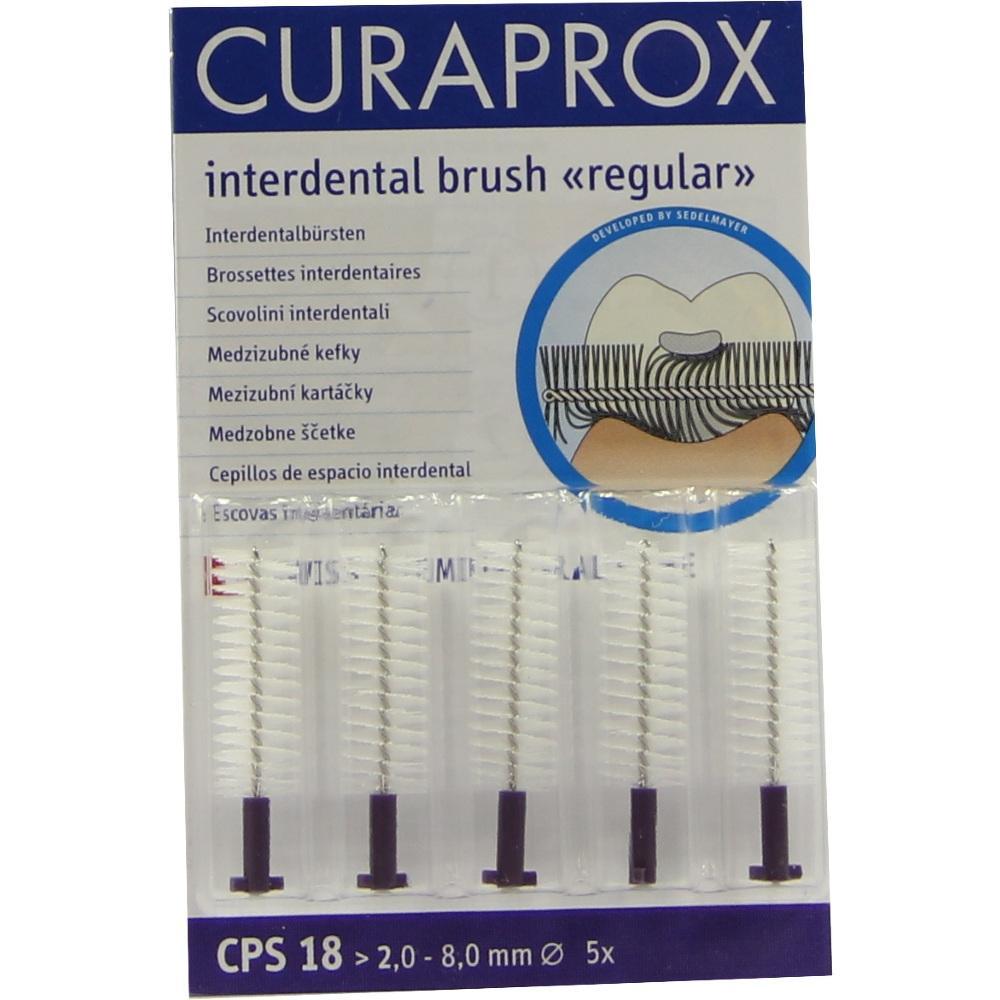 F&uuml;nf Interdentalb&uuml;rsten in einer blauen Verpackung von Curaprox.