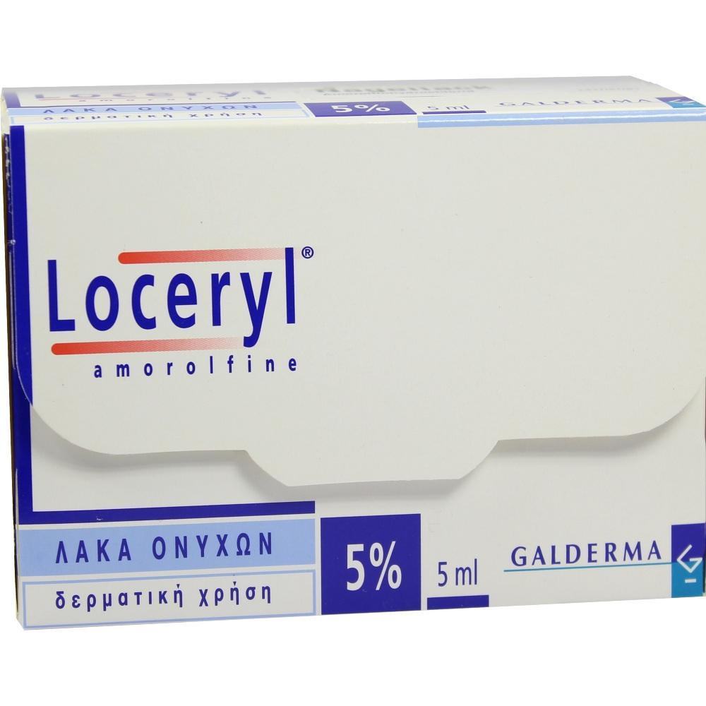 Eine Verpackung von Loceryl Nagellack mit 5% Amorolfin, 5 ml.