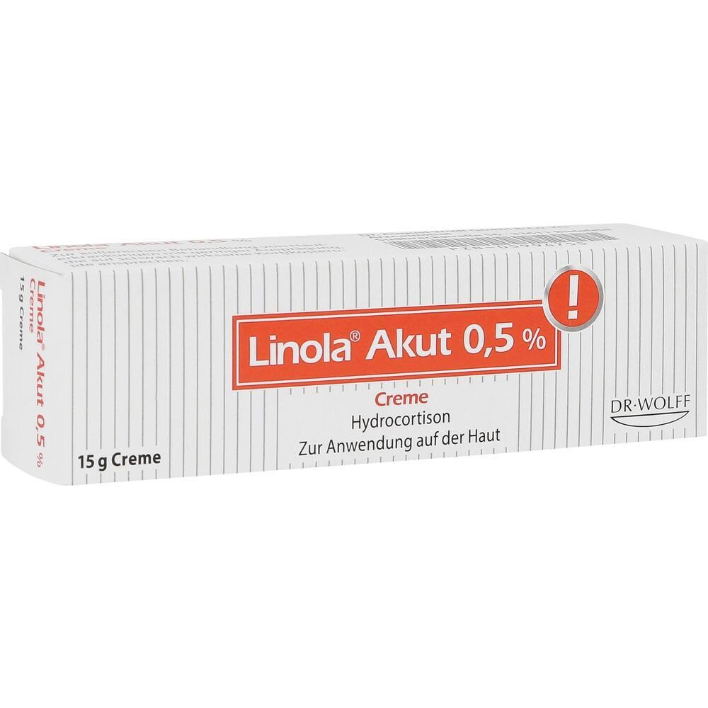 Weiße Verpackung einer Linola Akut Creme mit Hydrocortison zur Hautanwendung.