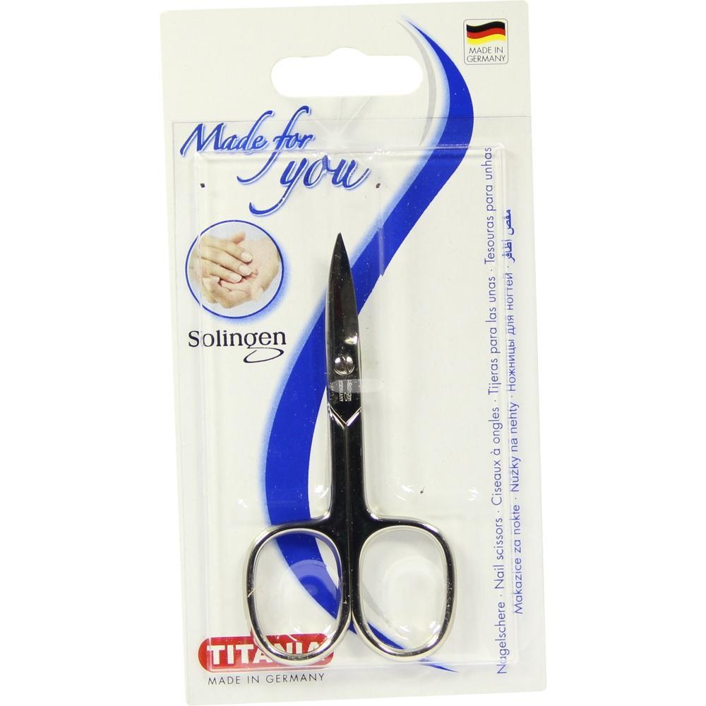 Nagelschere in Plastikverpackung mit Text und blauem Design.