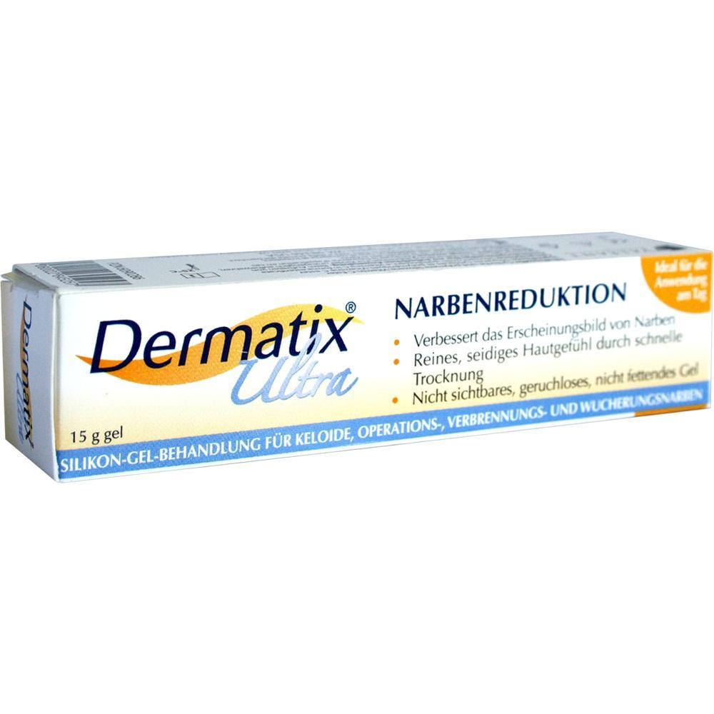 Eine Schachtel Dermatix Ultra Gel zur Narbenreduktion.
