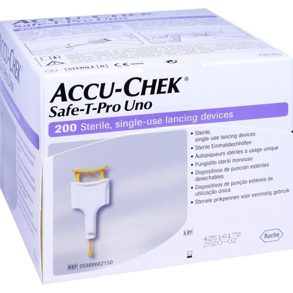 Eine Verpackung von Accu-Chek Einweg-Lanzetten für medizinische Zwecke.