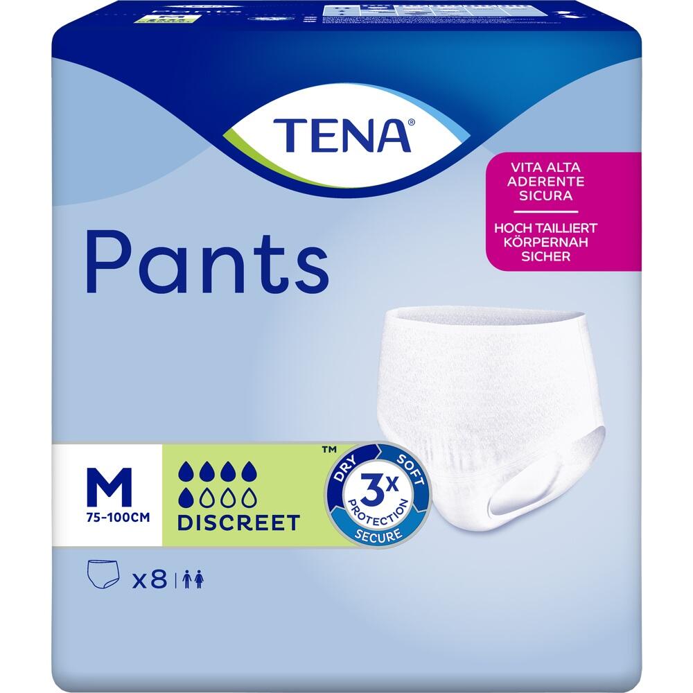 Verpackung von TENA Pants, Größe M, für diskreten, sicheren Schutz.