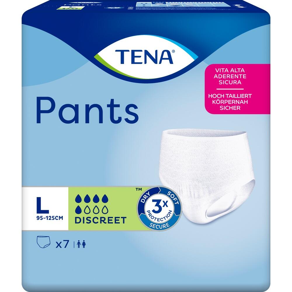 Packung mit TENA Pants für Erwachsene, Größe L, mit 7 Stück.