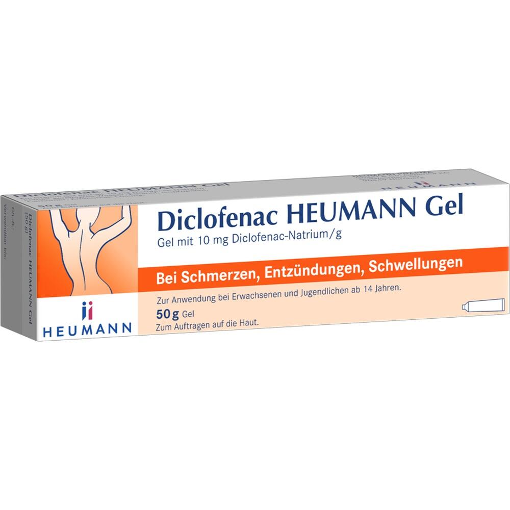 Schachtel Diclofenac-Heumann Gel gegen Schmerzen und Entz&uuml;ndungen, 50g f&uuml;r Hautanwendung.