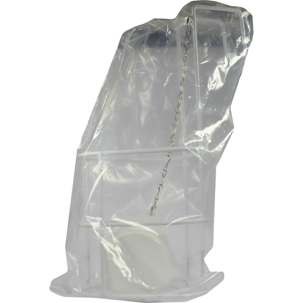 Eine weiße Plastikhalterung ist in einer durchsichtigen Plastiktüte verpackt.