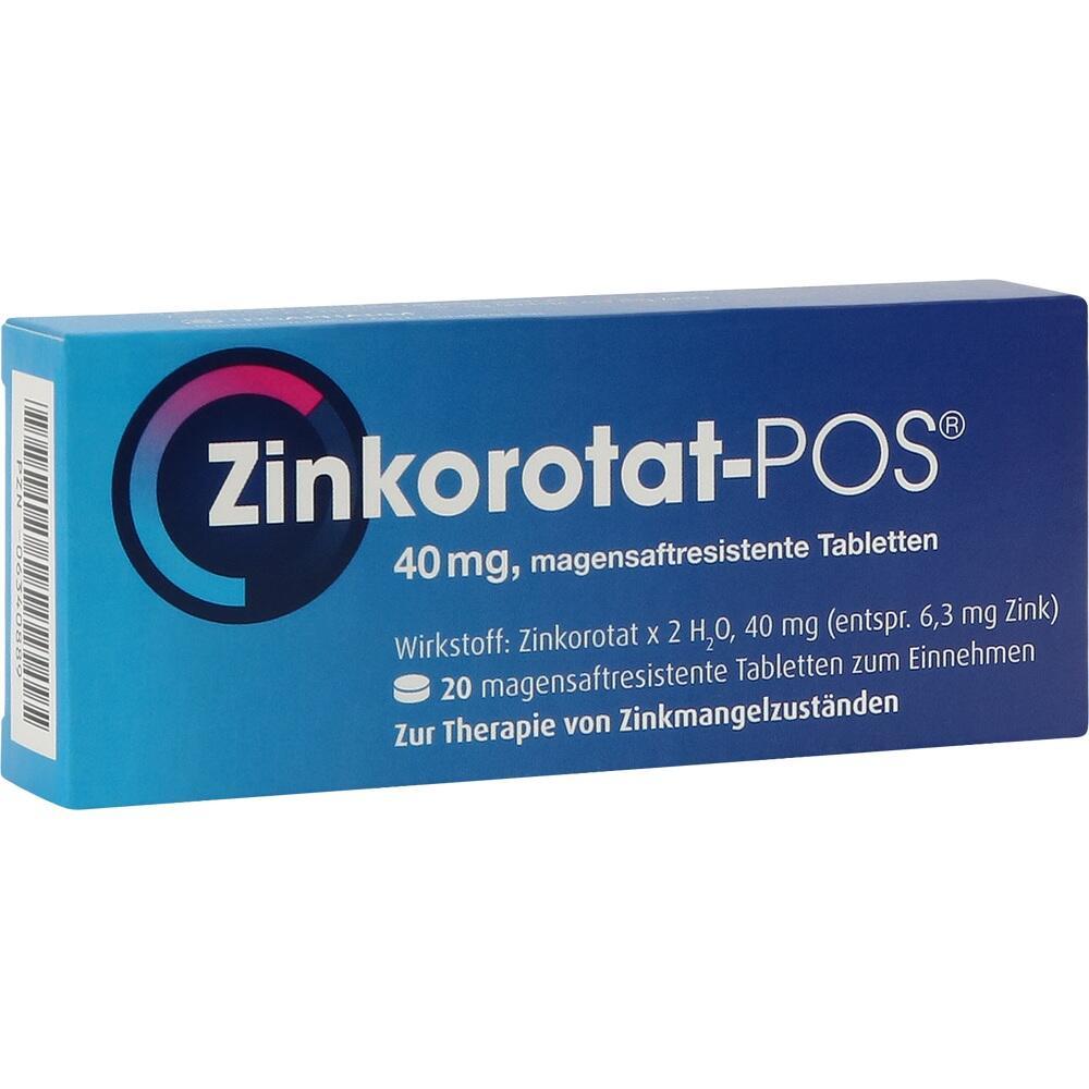 Blaue Medikamentenpackung mit der Aufschrift "Zinkorotat-POS 40 mg".