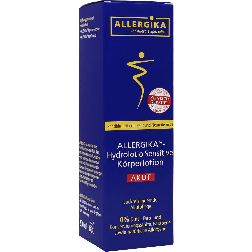 Blaue Verpackung von Allergika Körperlotion für sensible Haut und Neurodermitis.