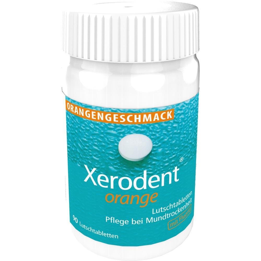 Eine Dose mit Lutschtabletten gegen Mundtrockenheit im Orangengeschmack.