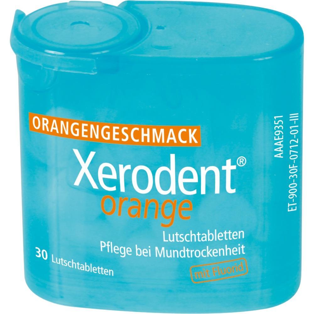 Eine Box mit orangegeschmack Lutschtabletten gegen Mundtrockenheit.