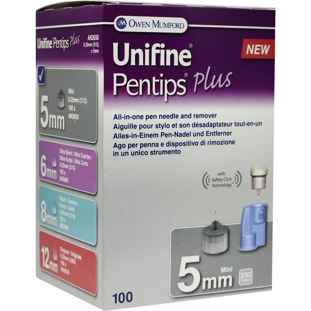 Eine Schachtel mit 5mm Pen-Nadeln von Unifine Pentips Plus.