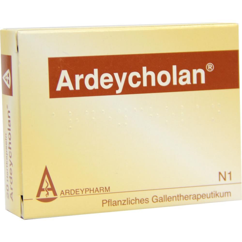 Gelbe Medikamentenverpackung mit der Aufschrift "Ardeycholan".