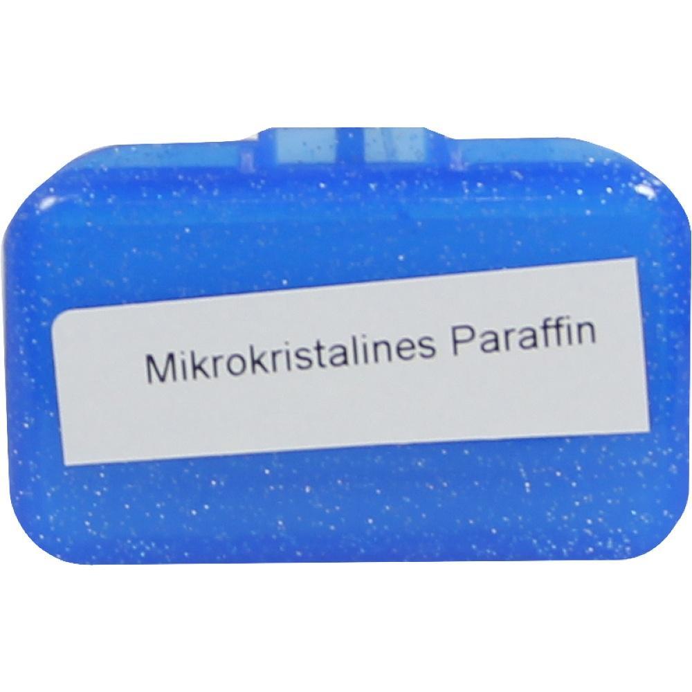 Blauer Behälter mit der Aufschrift "Mikrokristalines Paraffin".