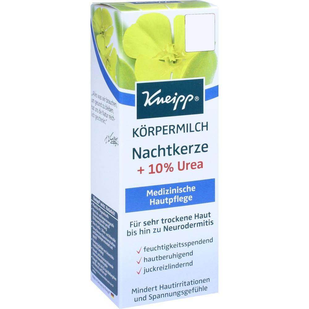Eine Packung Körpermilch von Kneipp mit Nachtkerze und 10% Urea für trockene Haut.