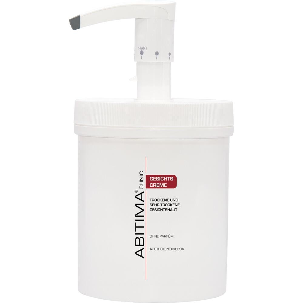 Weiße Cremedose mit Pumpspender, für trockene Haut geeignet.