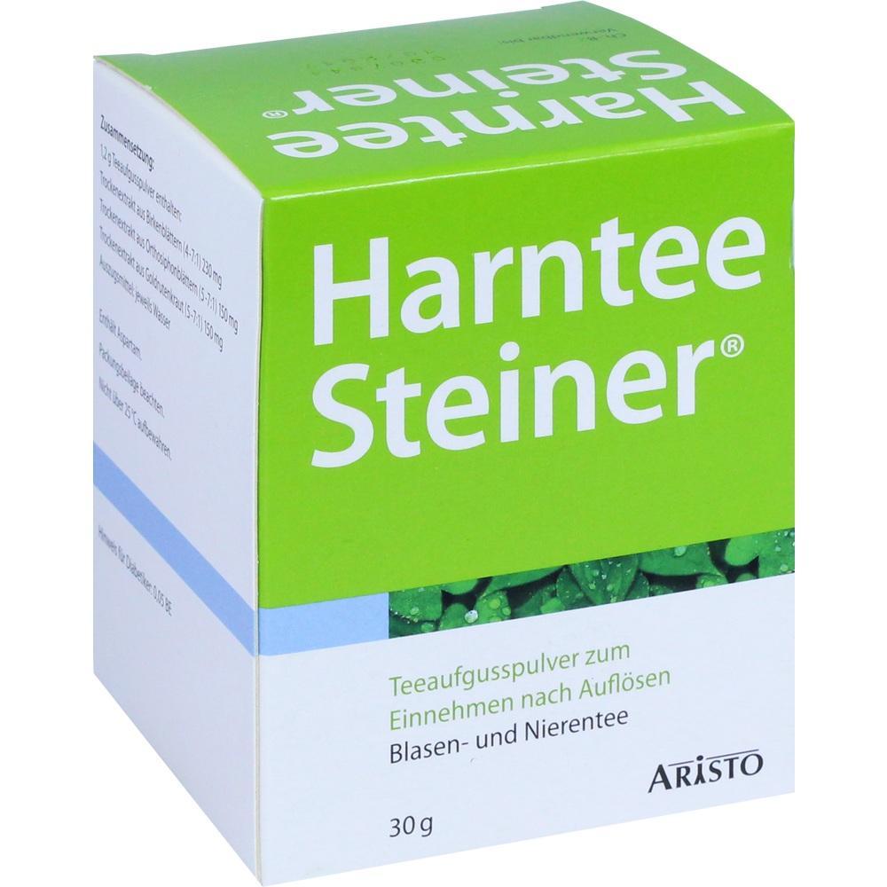 Grüne Teeverpackung mit der Aufschrift "Harntee Steiner".