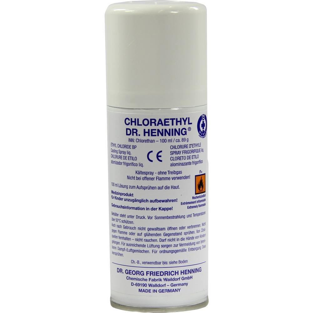 Weiße Sprühdose mit blauer Aufschrift "Chloraethyl Dr. Henning".